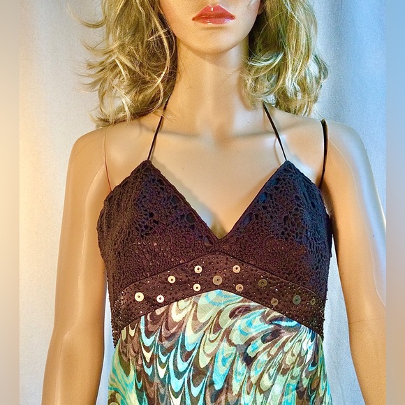 Laundry By Shelli Segal Dresses & Skirts - Crochet halter, beaded empire waist/chiffon maxi. EUC, size PS. Resortwear, airy